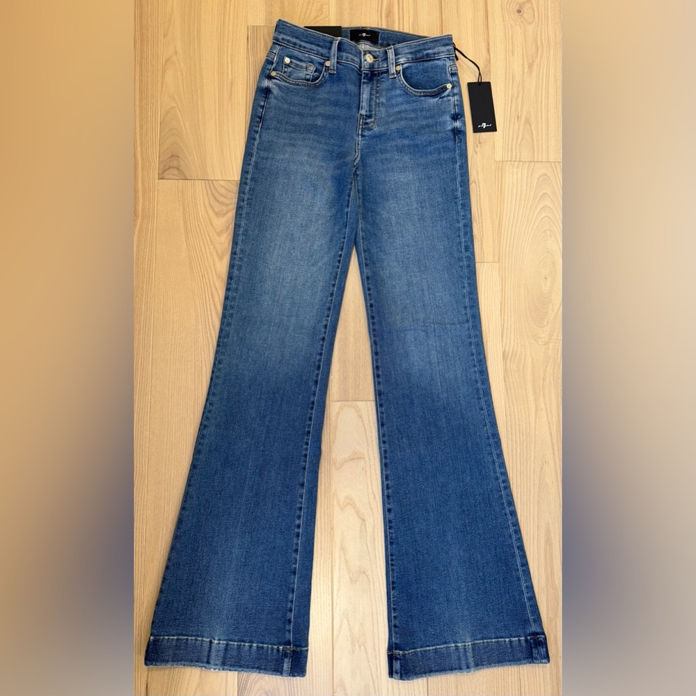 Long! 7 For All Mankind Dojo Original Jeans Women Flare Leg Trousers NWT Size 25 - Picture 5 of 13
